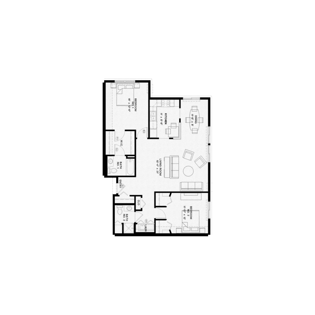 Vicksburg Crossing's "Diamond" layout, with two bedroom and 1,281 Sq Ft.